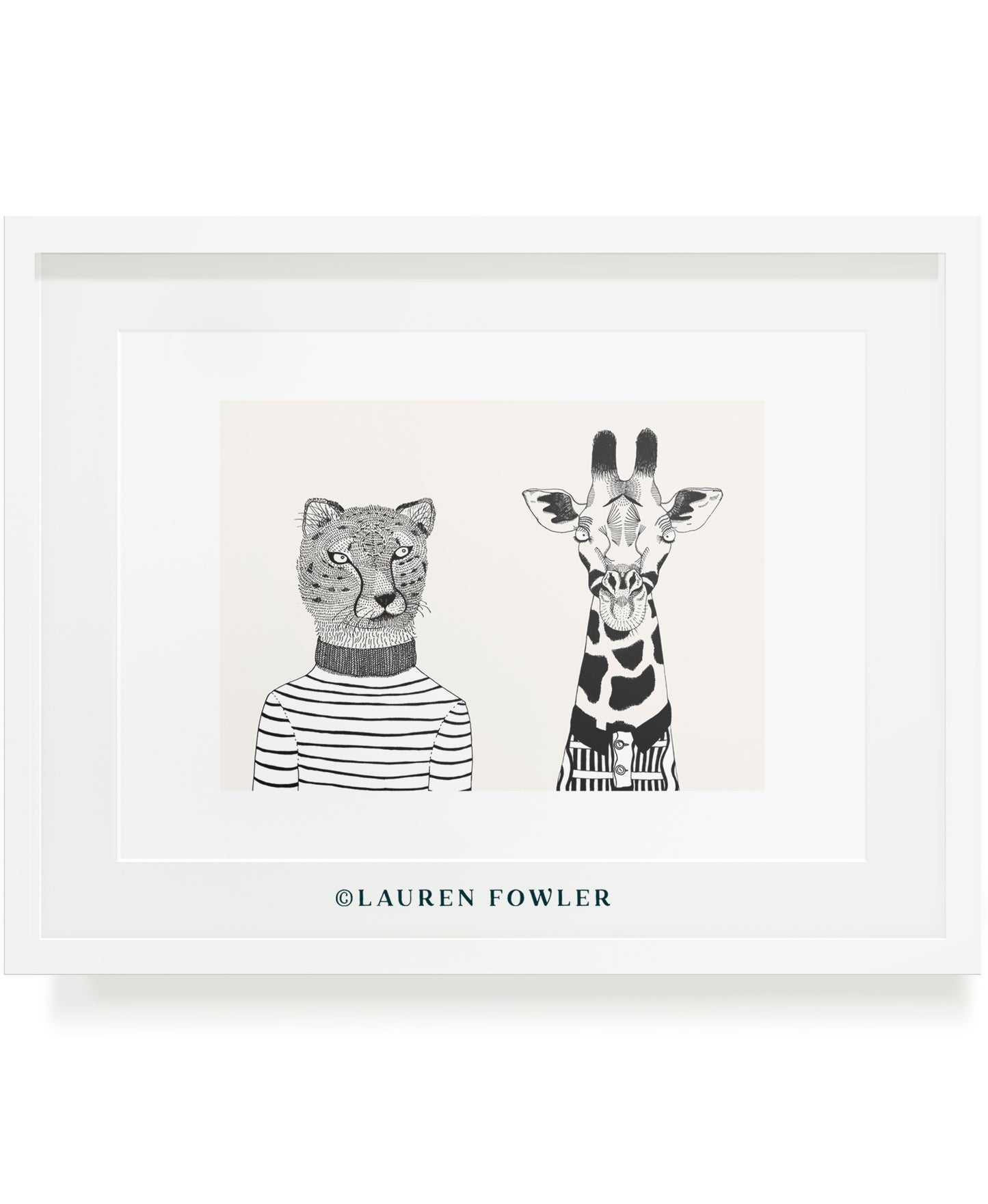 Cheetah and Giraffe people as animals illustrated artwork by Lauren Fowler Edit alt text