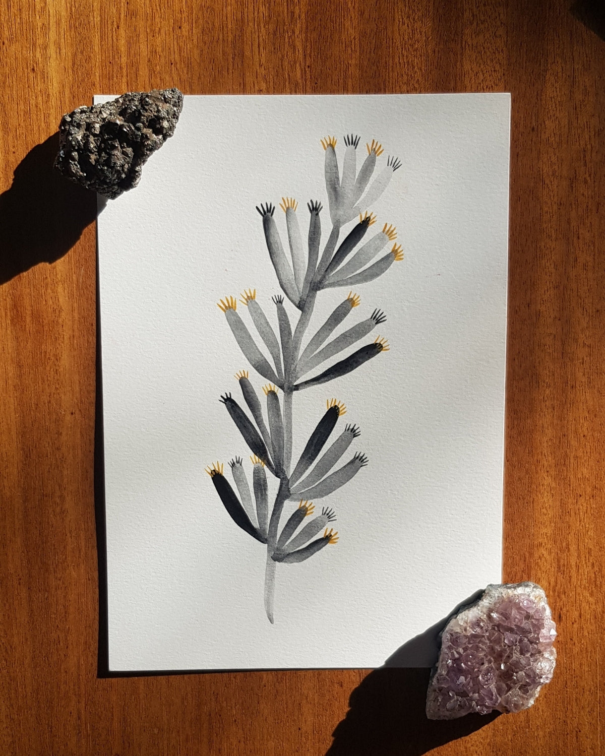 Fantasy Watercolour Branches - Black & Mustard