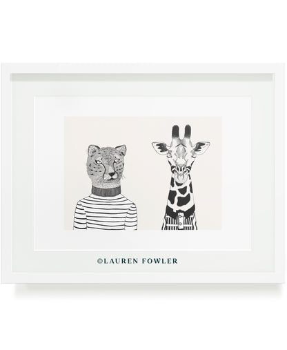 Cheetah and Giraffe people as animals illustrated artwork by Lauren Fowler  Edit alt text