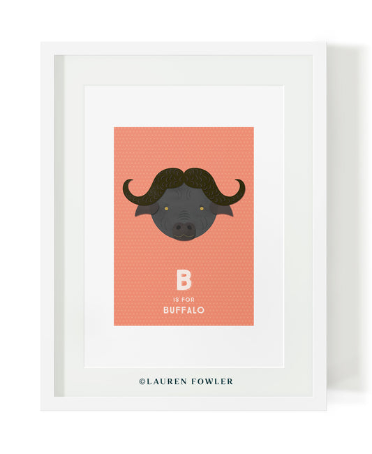 South African Big Five Buffalo illustrated artwork by Lauren Fowler
