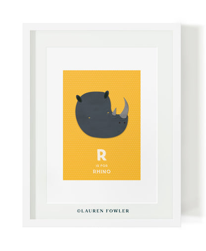 South African Big Five Rhino illustrated artwork