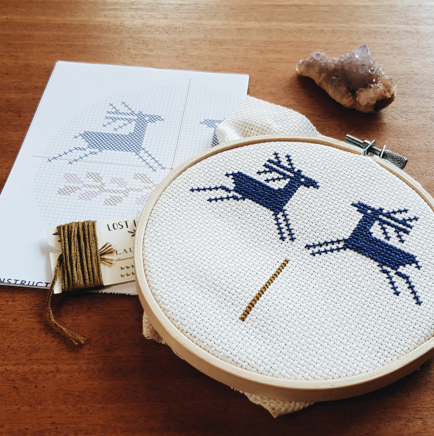 Bokkie and florals DIY cross stitch kit